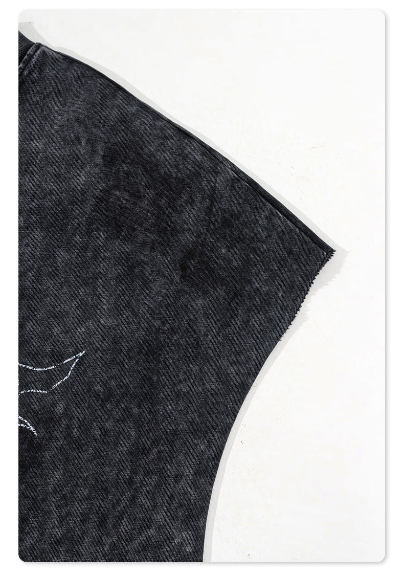 Washed Damage Print Oversize Tank Top T-shirt WN6391