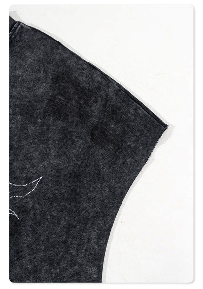 Washed Damage Print Oversize Tank Top T-shirt WN6391