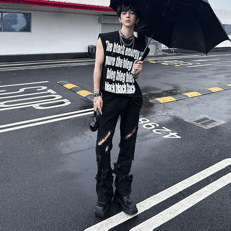 Damage Straight Denim Jeans WN25126