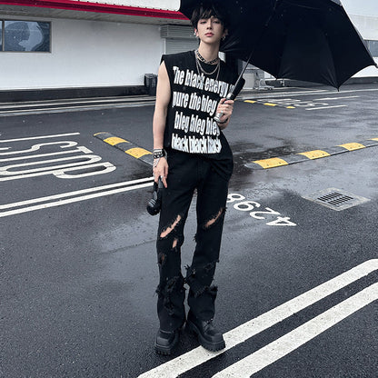 Damage Straight Denim Jeans WN25126