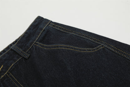 Beaded Washed Curved-Cut Wide-Leg Denim Jeans WN15048