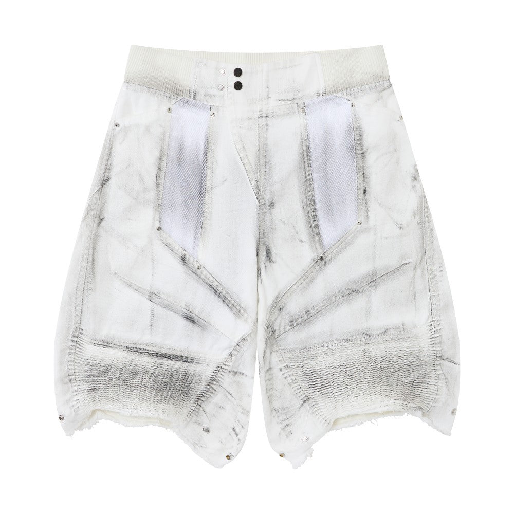 Multi-Panel Frayed Mesh Patchwork Half Pants WN27859
