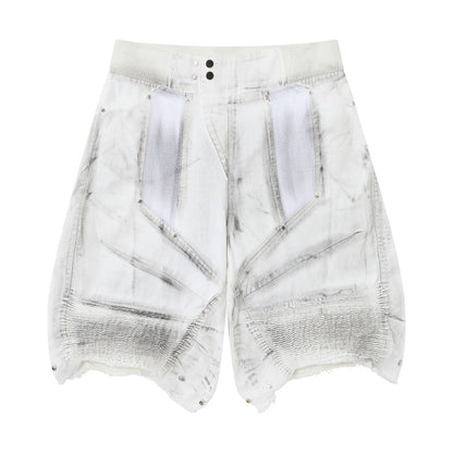 Multi-Panel Frayed Mesh Patchwork Half Pants WN27859