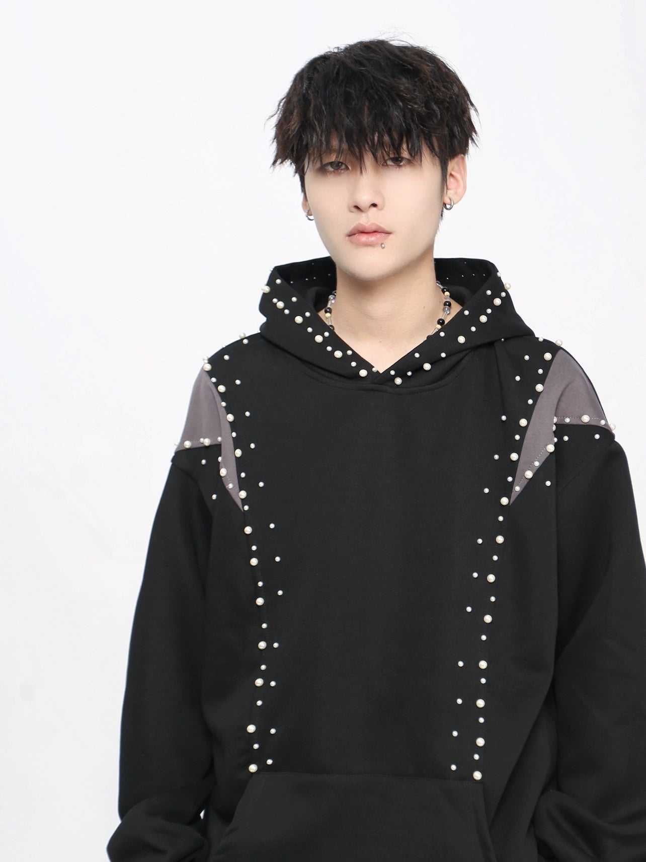 Pearl Beads Deconstruction Design Hoodie WN21032