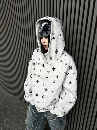 Deconstructed Patchwork Double Placket Print Zipper Hoodie WN24202
