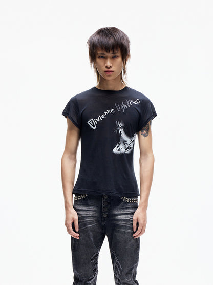 Print Fitted Cropped Short Sleeve T-Shirt WN27356
