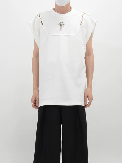 Metal Decoration Design Sleeveless T-Shirt WN6119