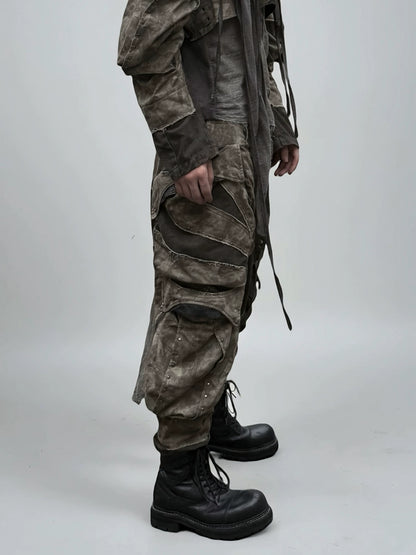 Colorblock Camo Washed Deconstructed Cargo Pants WN21986
