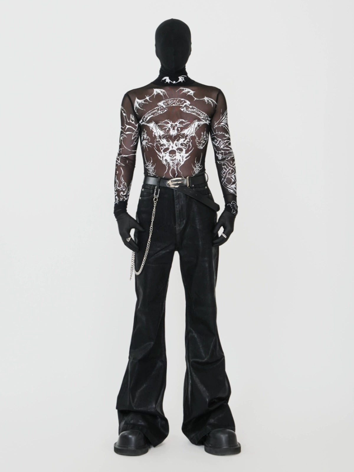 Waxed Coated Stretch Flare Denim Jeans WN17356