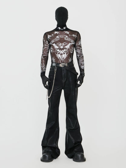 Waxed Coated Stretch Flare Denim Jeans WN17356