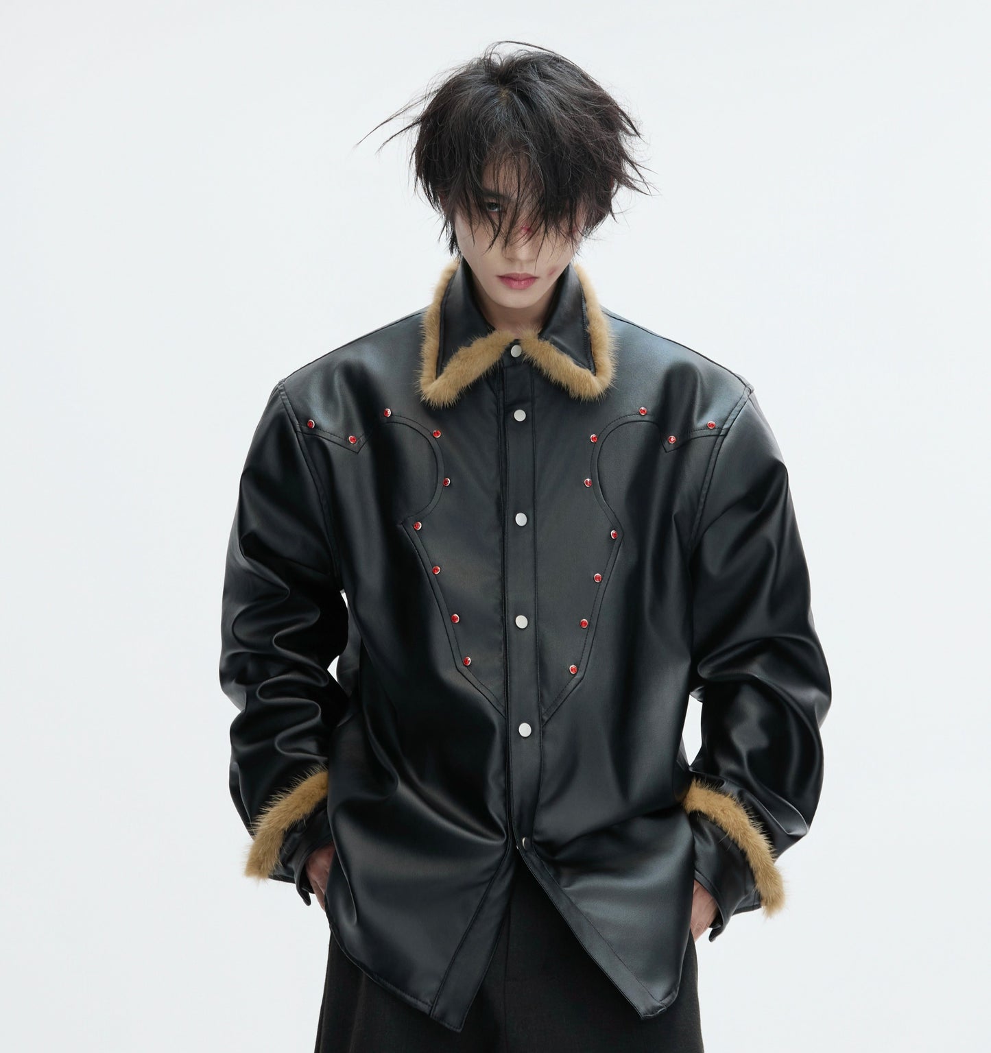 Fake Fur Collar Heavyweight PU Leather Jacket WN22616