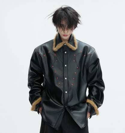 Fake Fur Collar Heavyweight PU Leather Jacket WN22616