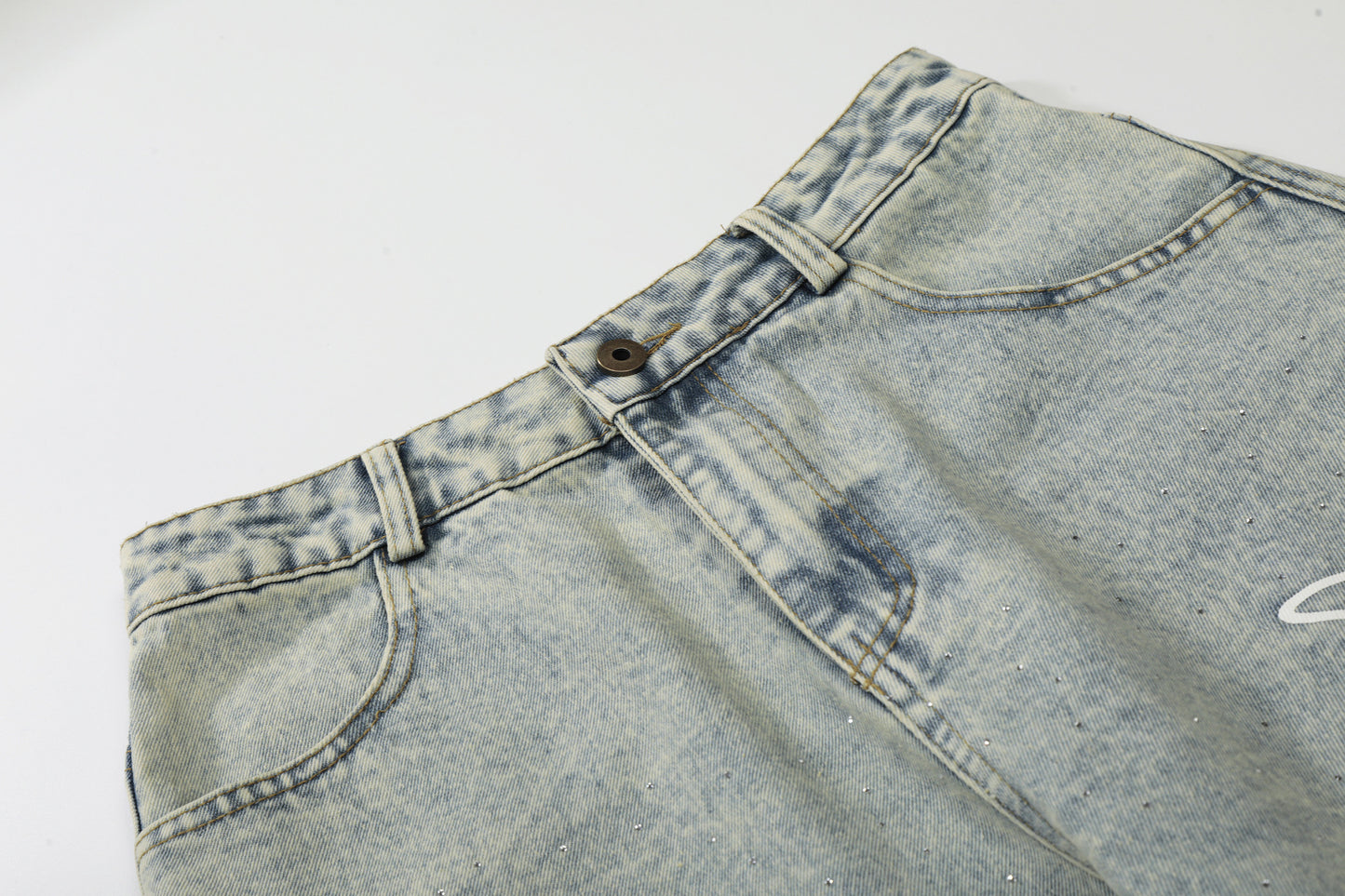 Washed Letter Print Wide Leg Denim Jeans WN25419