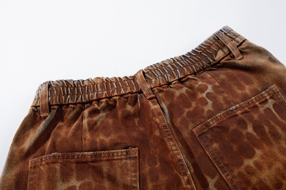 Reptile Print Wide Leg Denim Half Jeans WN28029