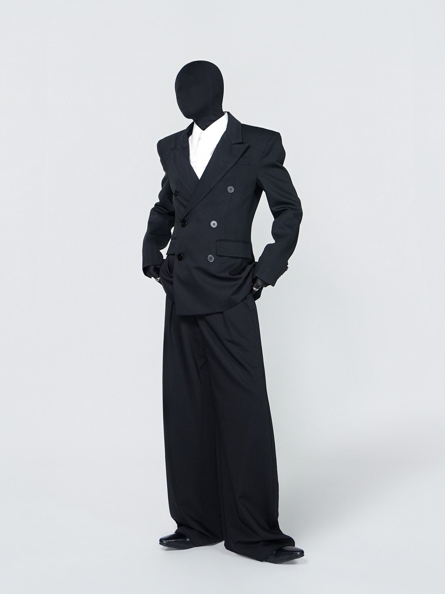 Double Breasted Tailored Jacket & Wide Leg Pleats Trousers Setup WN24307