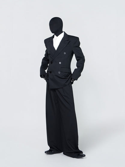 Double Breasted Tailored Jacket & Wide Leg Pleats Trousers Setup WN24307