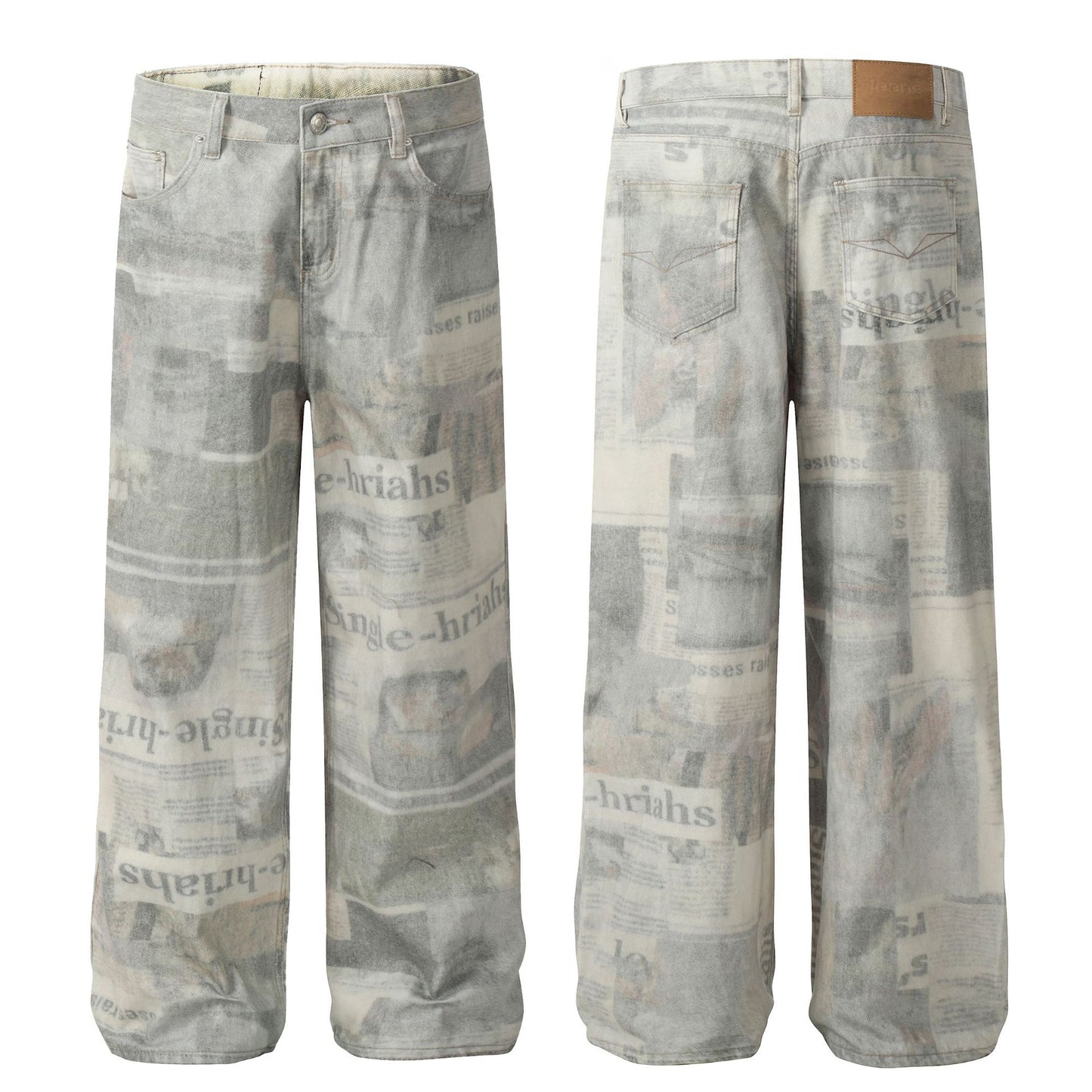 Newspaper Print Straight Denim Jeans WN25855