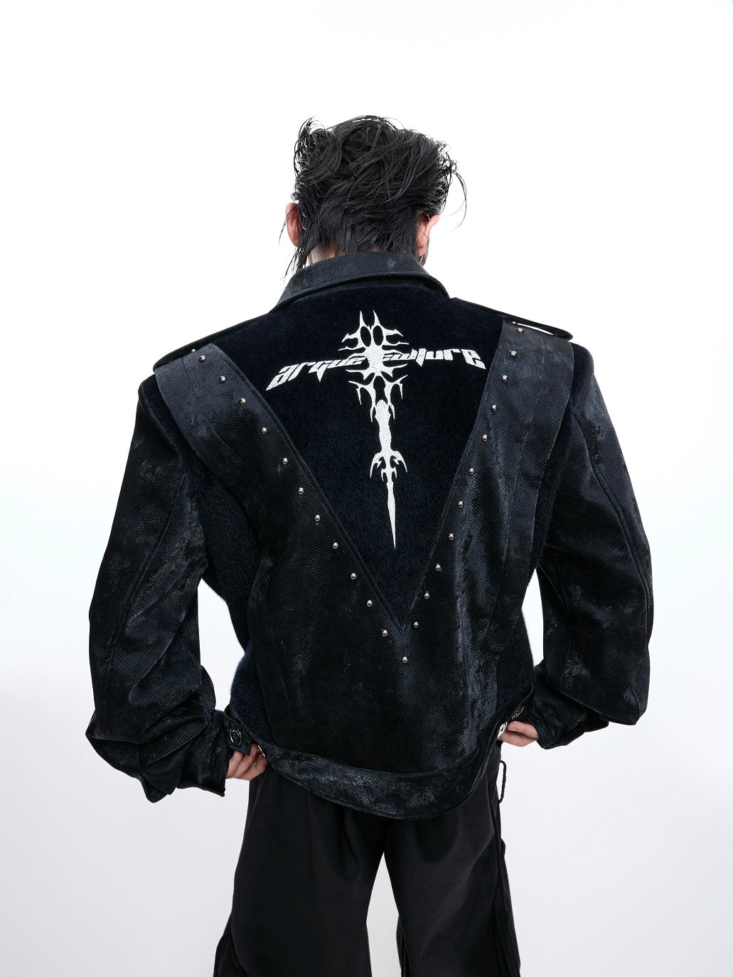 Studs Graphic Print Embroidery PU Leather Jacket WN20548