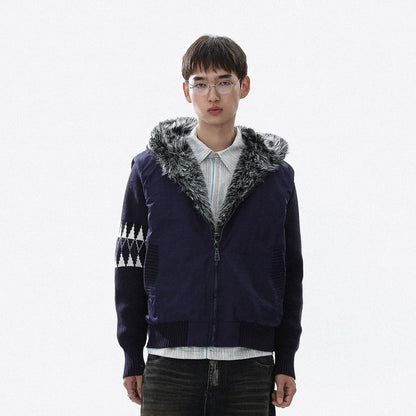 Colorblock Patch Thick Fake Fur-Collar Puffer Jacket WN22121