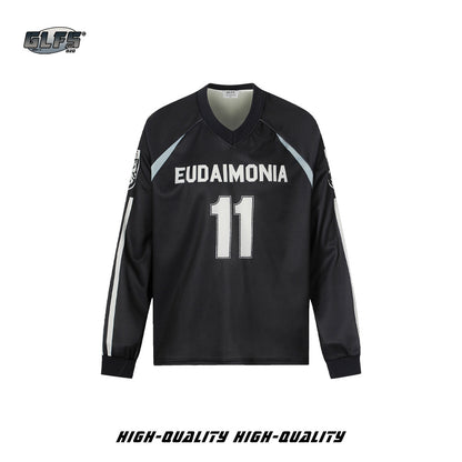 V-Neck Mesh Raglan Number Long Sleeve T-Shirt WN26581