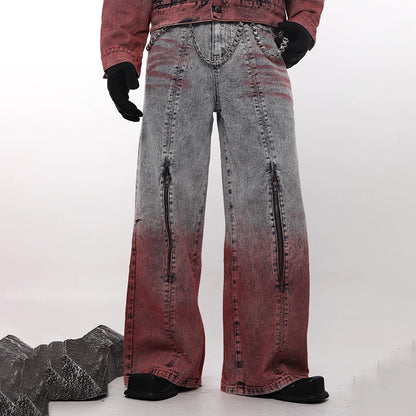 Gradient Zipper Design Wide Leg Denim Jeans WN18668