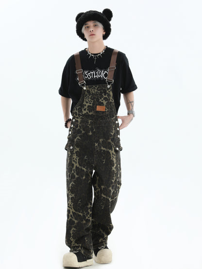 Workwear Pocket Leopard Denim Overalls WN7204