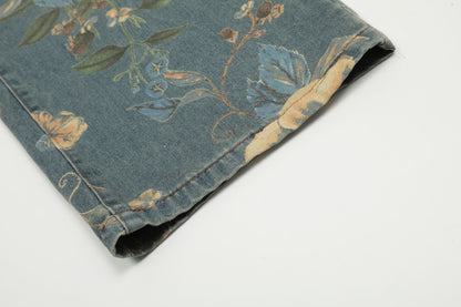 Froral Print Wide-Leg Straight Denim Jeans WN11110