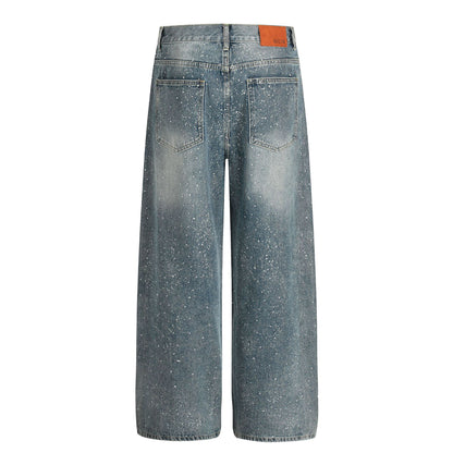 Paint Splatter Washed Wide Leg Denim Jeans WN26146