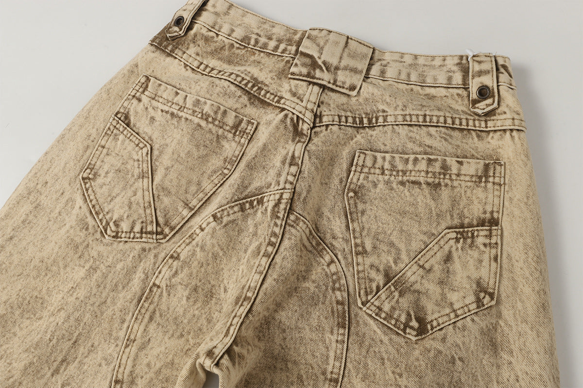 Damage Panel Wide Leg Denim Jeans WN23104