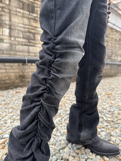 Washed Pleats Curved Denim Jeans WN22977