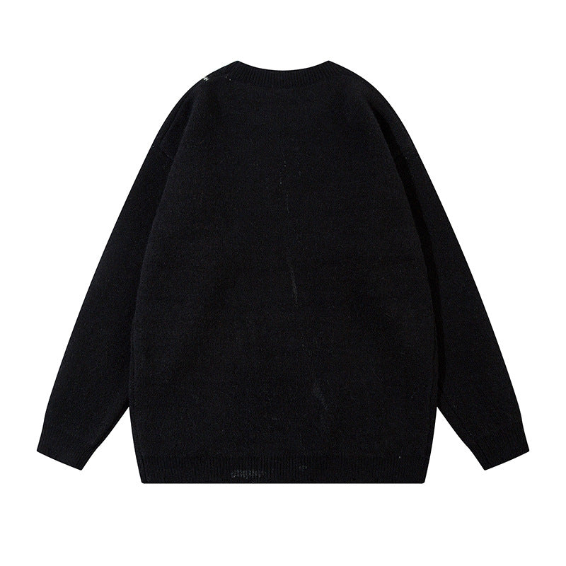 Jacquard Zipper Detail Knit Sweater WN11451