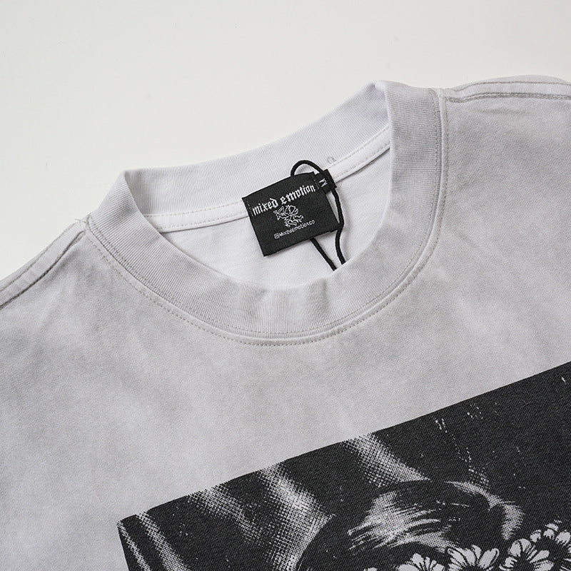 Washed Portrait Graphic Print Short Sleeve T-Shirt WN27803