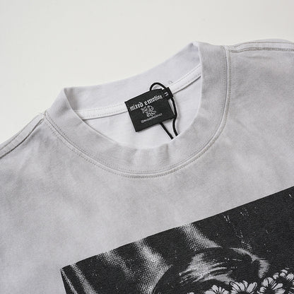 Washed Portrait Graphic Print Short Sleeve T-Shirt WN27803