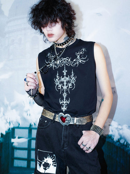 Graphic Print Sleeveless T-Shirt WN15915