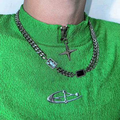 WN25086 Yang Yifan, trendy brand necklace, versatile personality, men's necklace, pendant, hip-hop, street fashion, metal pendants, accessories, women WN25086