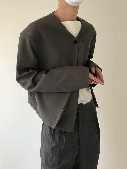 Single Button Collarless Short Tailored Jacket WN21546