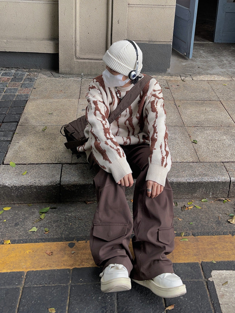 Abstract Pattern Oversize Knit Sweater WN24399