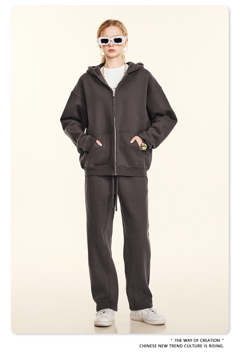 Fleece Lining Oversize Washed Zipper Hoodie WN9943