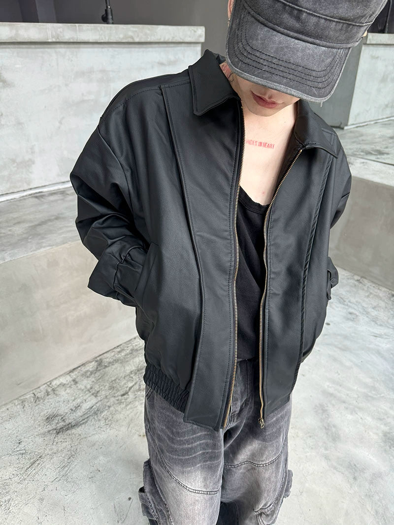 Washed PU Leather Zipper Jacket WN21162