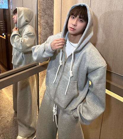 Sporty Oversize Zipper Hoodie & Wide Leg Sweatpants Setup WN25273