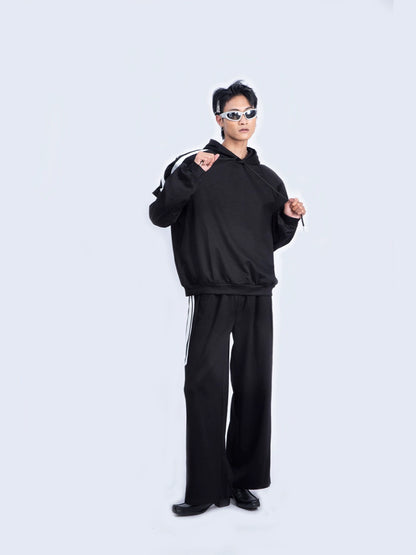 Contrast Pullover Hoodie & Wide-Leg Straight Sweatpants Setup WN9233