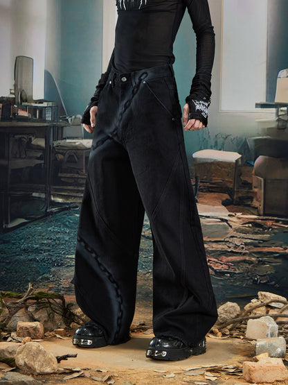 Spray Paint Graffiti Chain Washed Wide Leg Denim Jeans WN20574