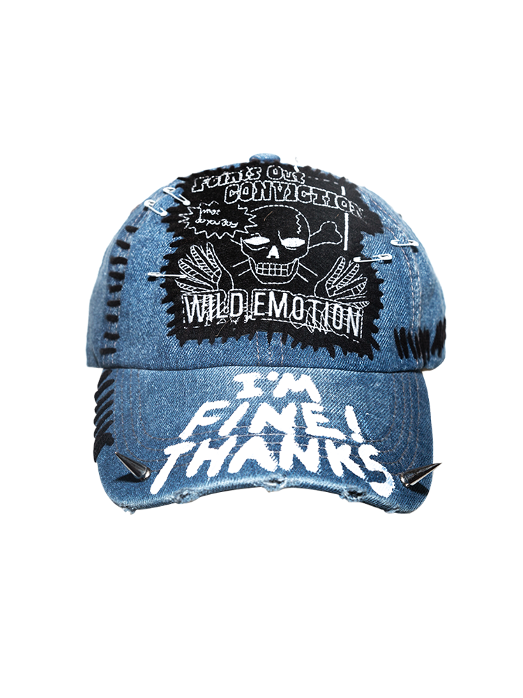 Denim Patchwork Skull Design Cap WN21149