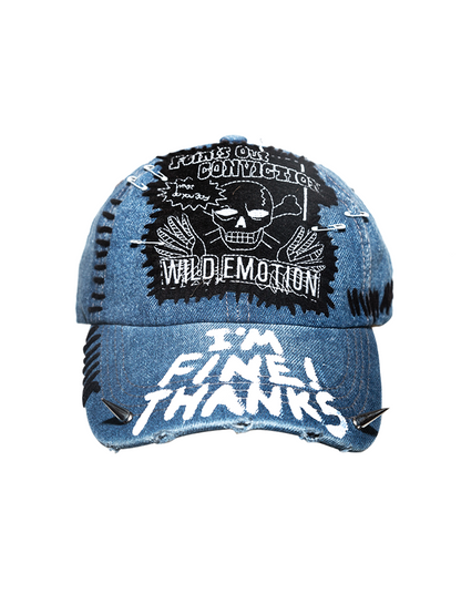 Denim Patchwork Skull Design Cap WN21149