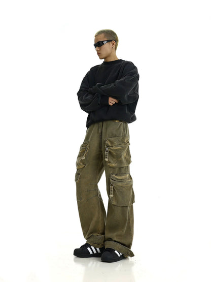 Washed Wide-Leg Straight Cargo Pants WN5809