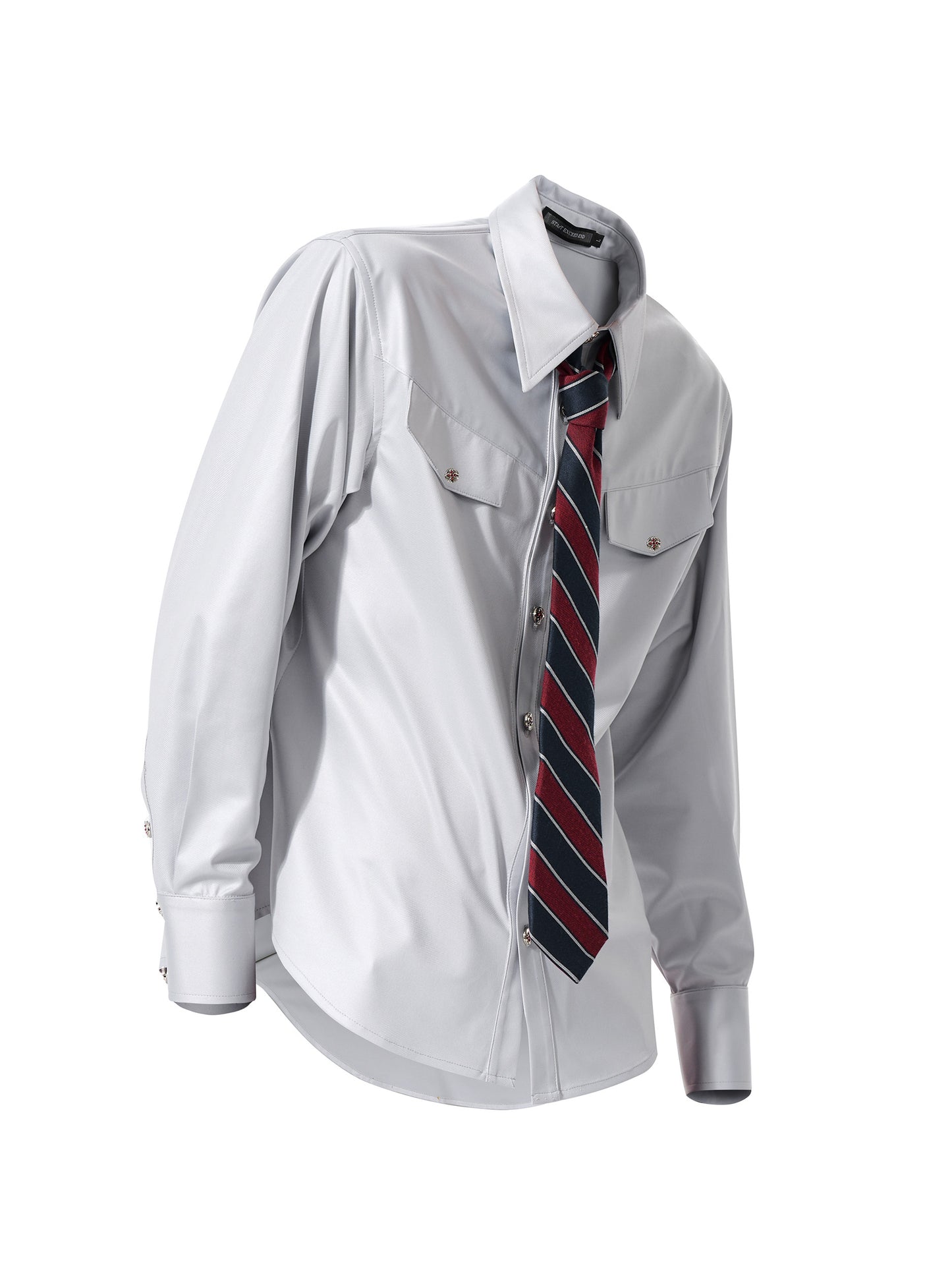 Acetate Texture Shoulder-Pad Long Sleeve Shirt WN23288