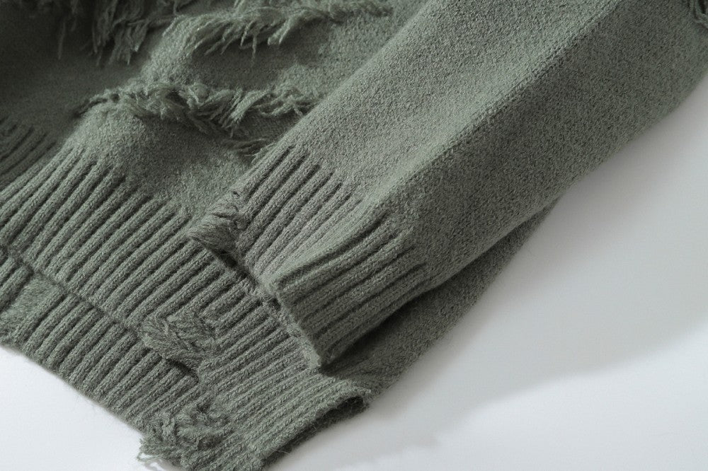 Damage Fringe Split Oversize Knit Sweater WN27952