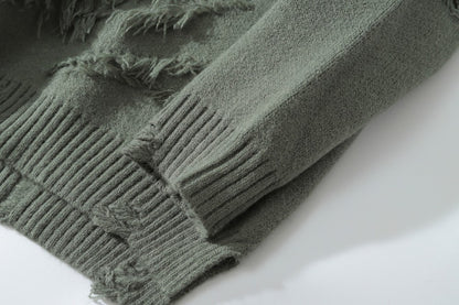 Damage Fringe Split Oversize Knit Sweater WN27952
