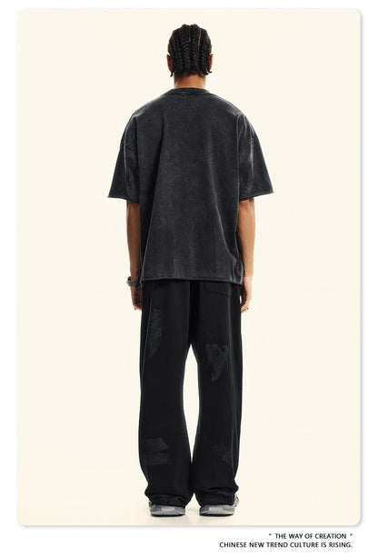 Washed Print Oversize Short-sleeve T-shirt WN6381