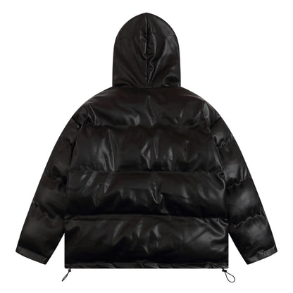 Hooded Pullover Oversize PU Leather Puffer Jacket WN11146